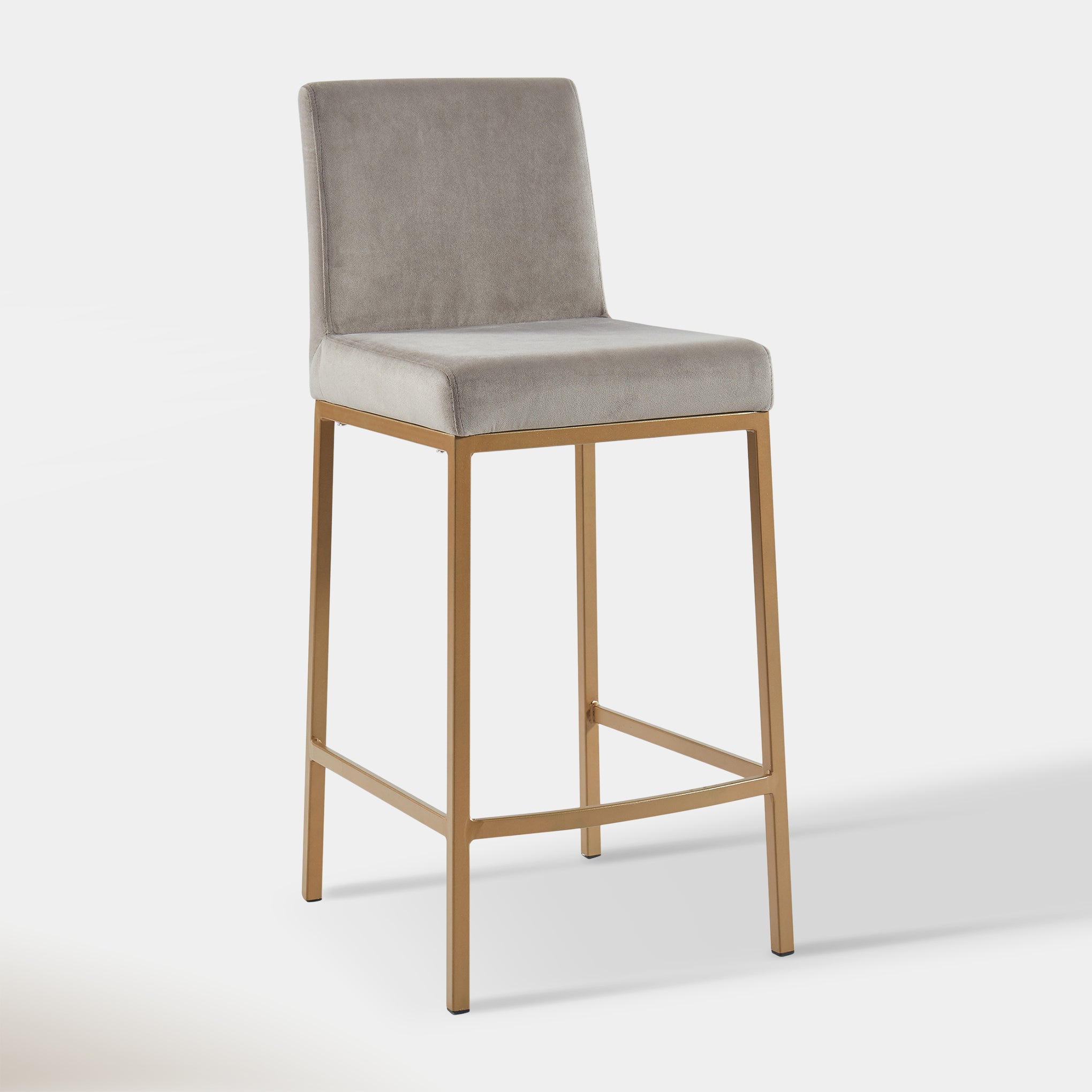 Dray Counter Stool - Grey Velvet & Gold | Hoft Home