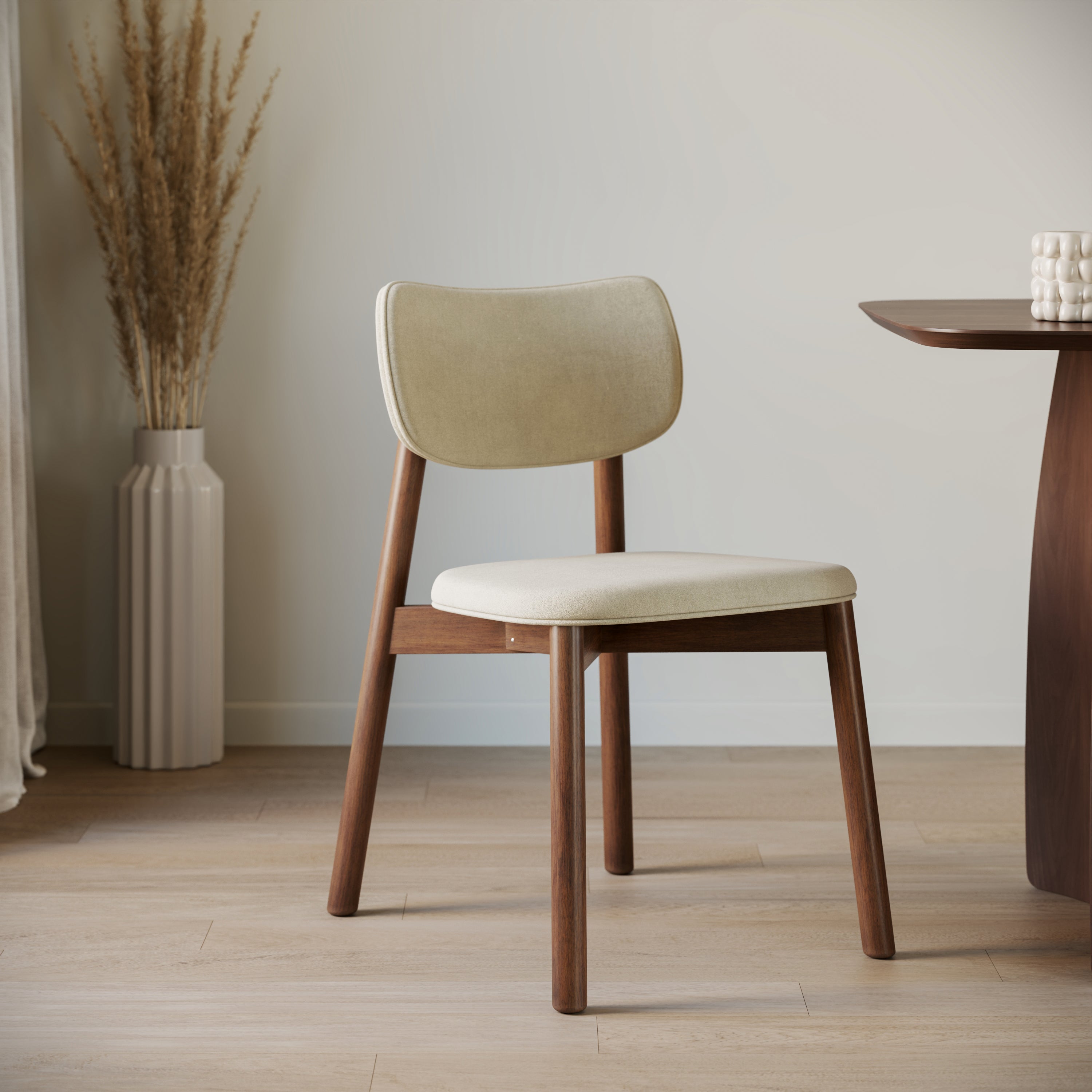 Maia Dining Chair - Ivory & Walnut