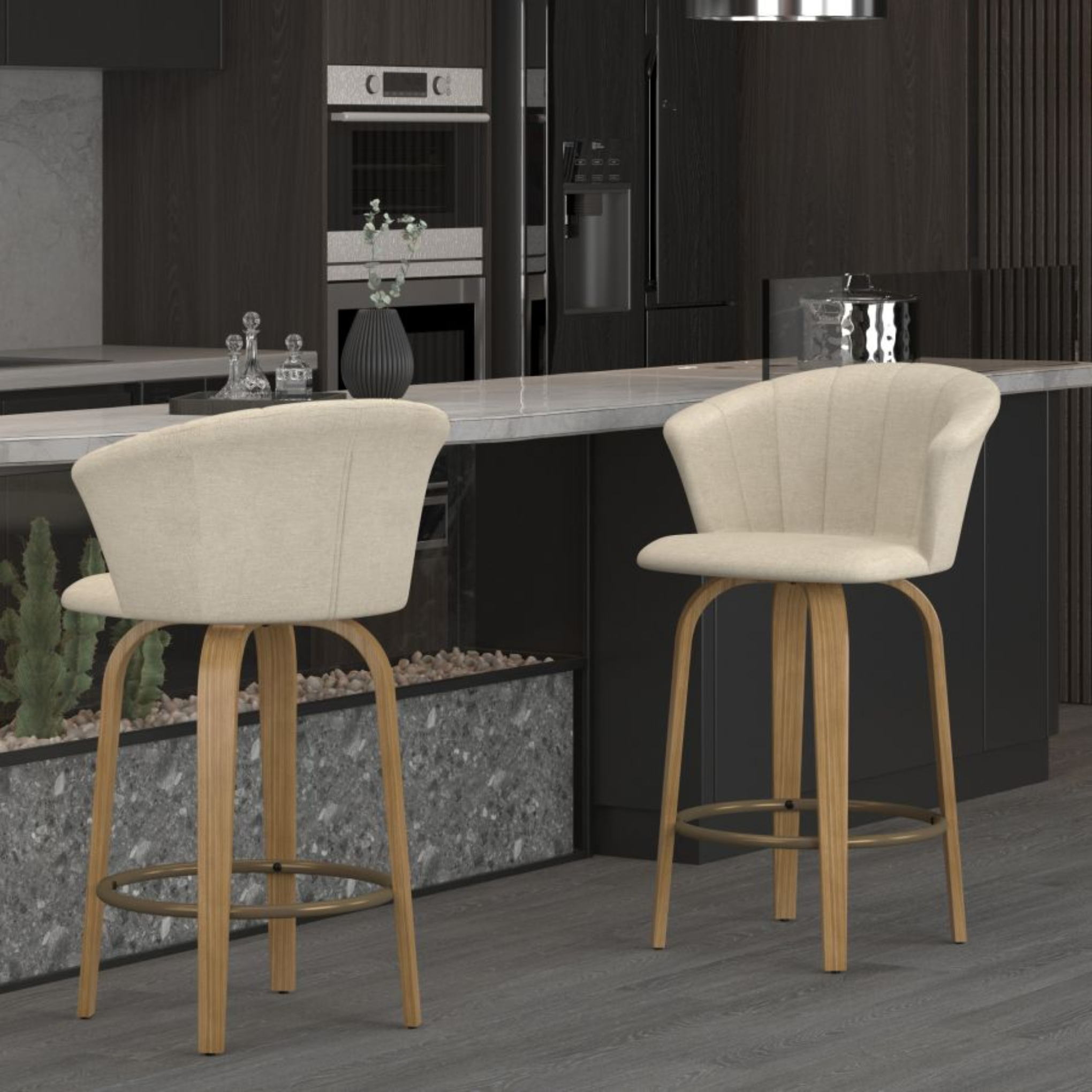 Monaco Counter Stool - Beige Velvet and Natural | Hoft Home