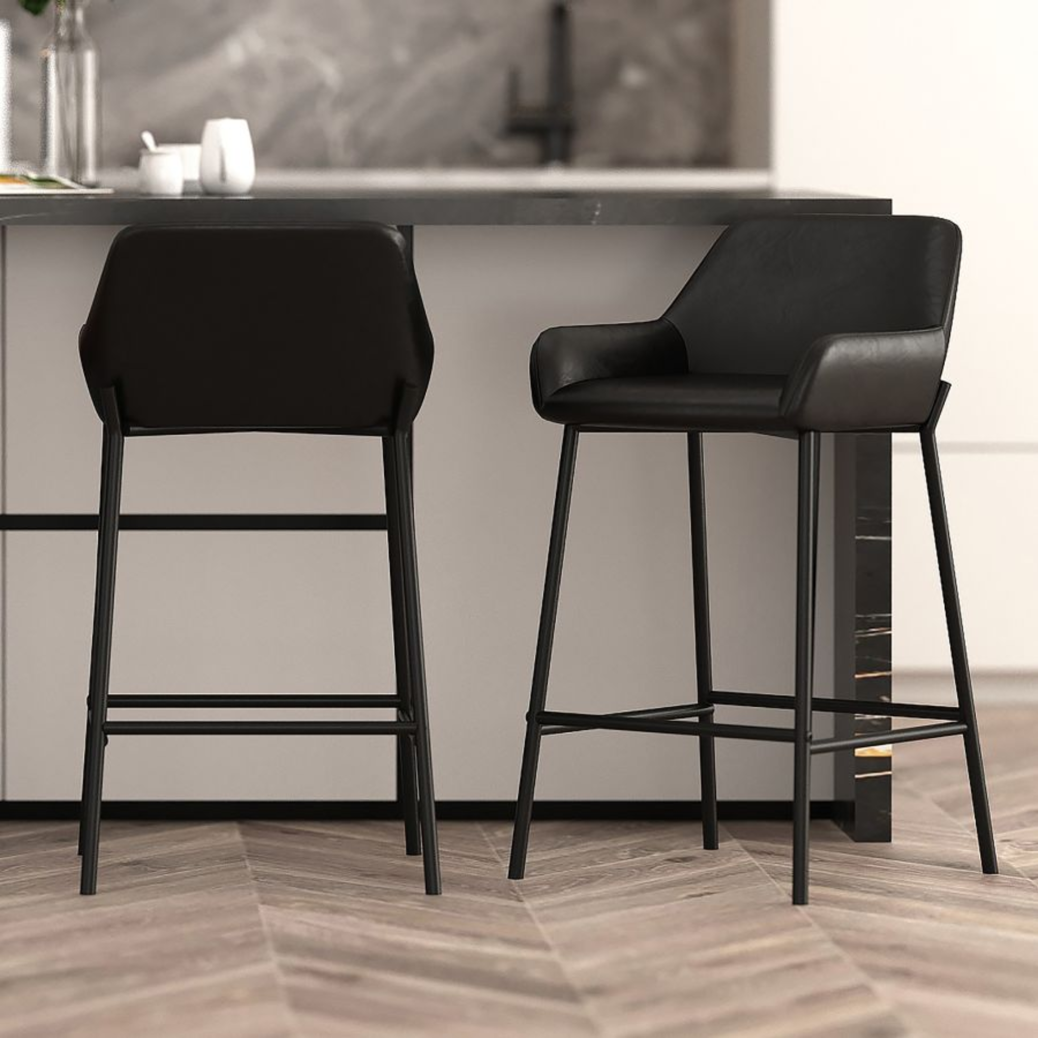 Sede Counter Stool - Black Vegan Leather | Hoft Home