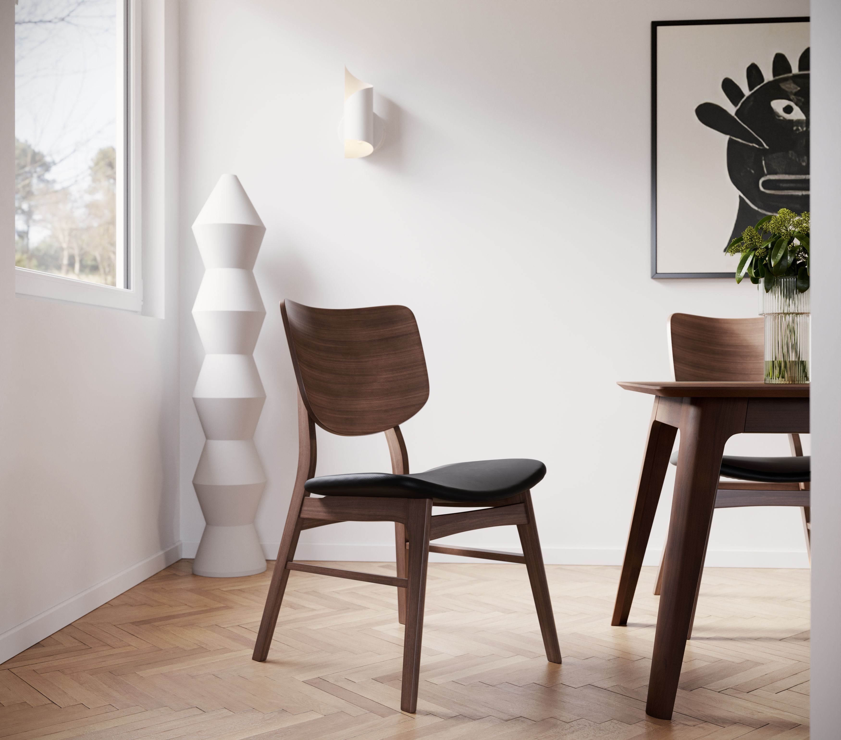 Anders Dining Chair - Black Leather & Walnut