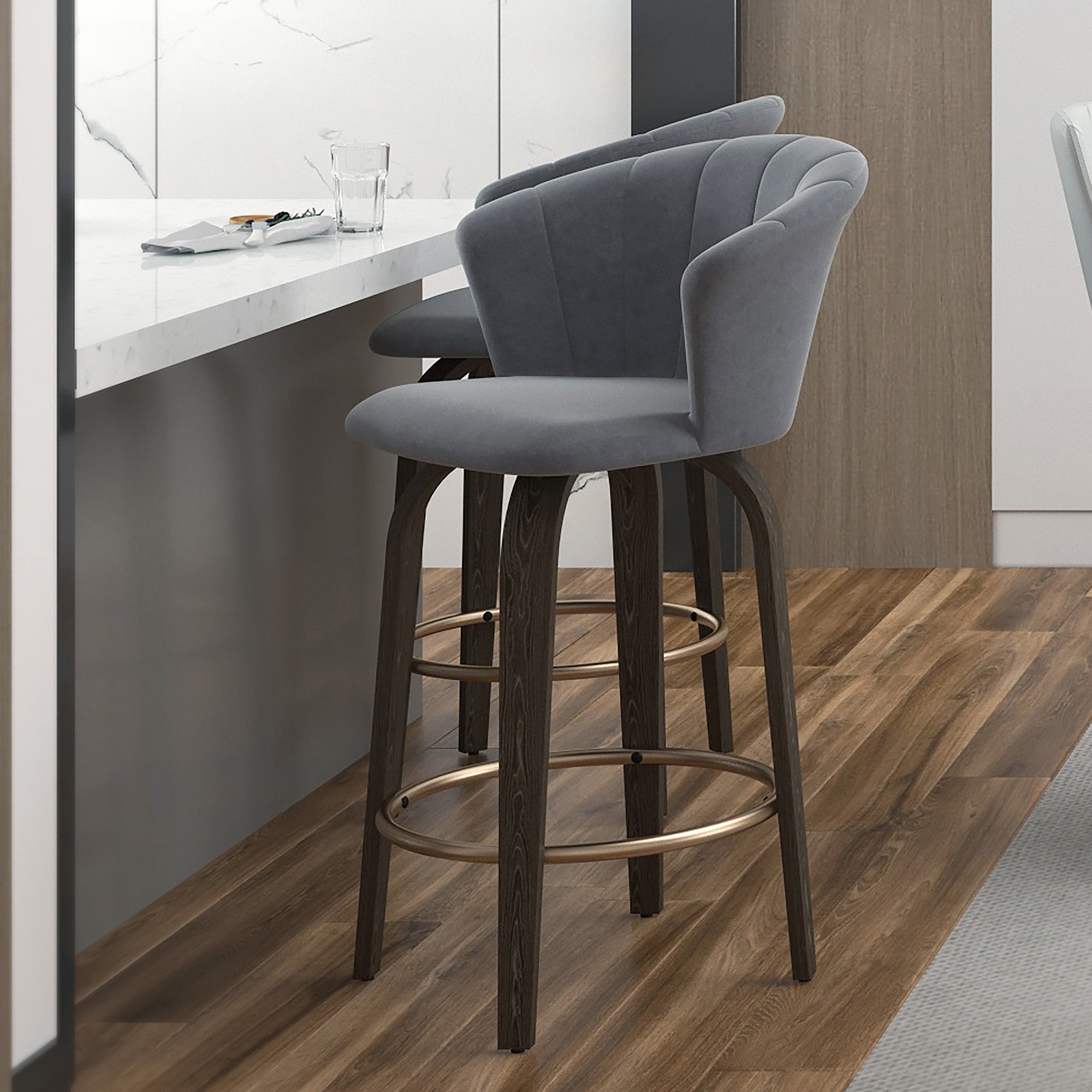 Monaco Counter Stool - Grey Velvet - Hoft Home