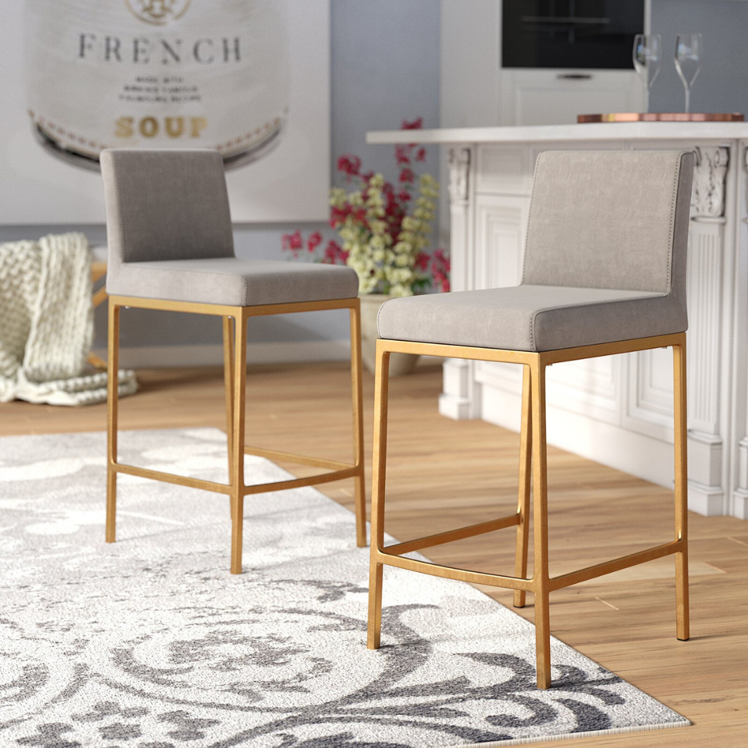 Dray Counter Stool - Grey Velvet & Gold - Ifortifi Canada